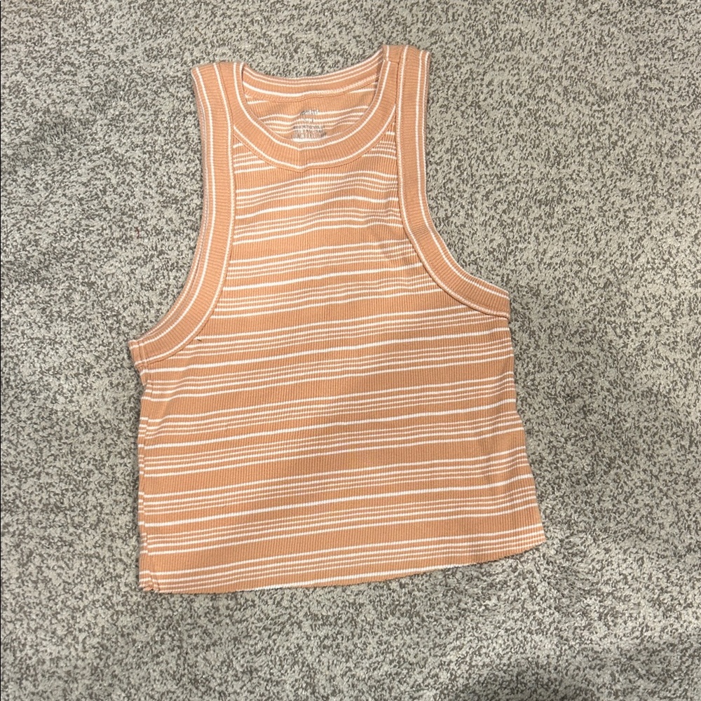 Aerie Coral and White Striped Tank Top